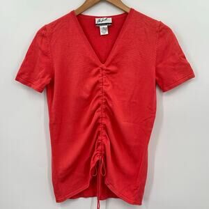 The Look Randolph Duke Ruched Drawstring Short Sleeve Sweater Coral Womens XS
